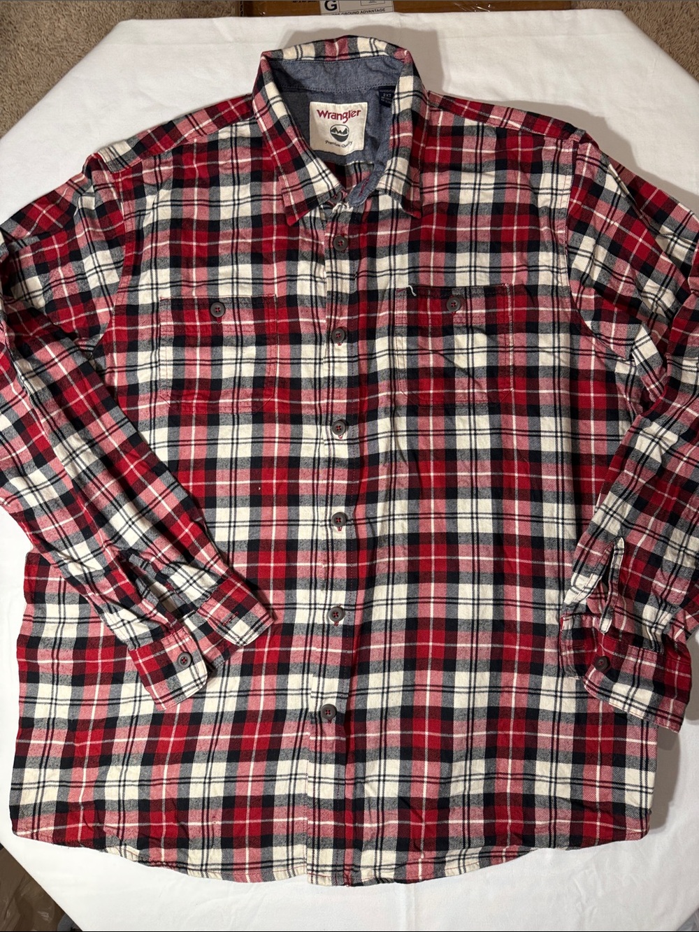 Wrangler Red White and Black Plaid Button-Down Shirt